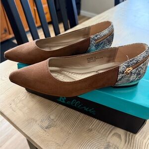 Bellini Brown and Gray Flats with Gold Accent